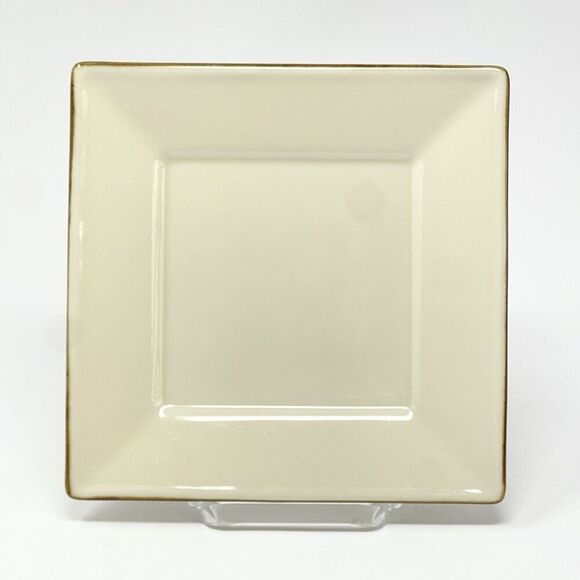 POTTERY BARN Asian Square Putty Cream Ivory Salad Plate 8” Dark Edge Japan - Picture 1 of 4